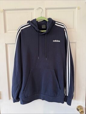 adidas Navy Blue Hoodie with White Three-Stripes